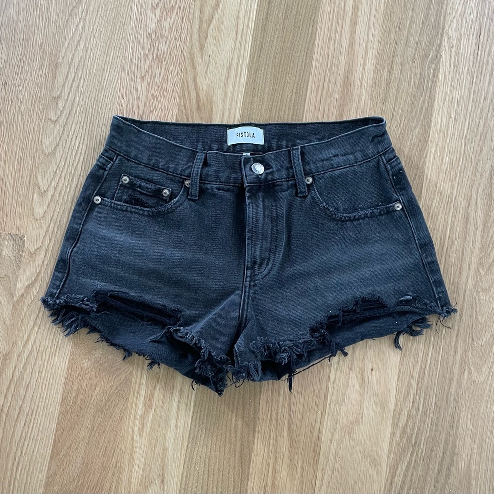 pistola Black Distressed Denim Jean Shorts